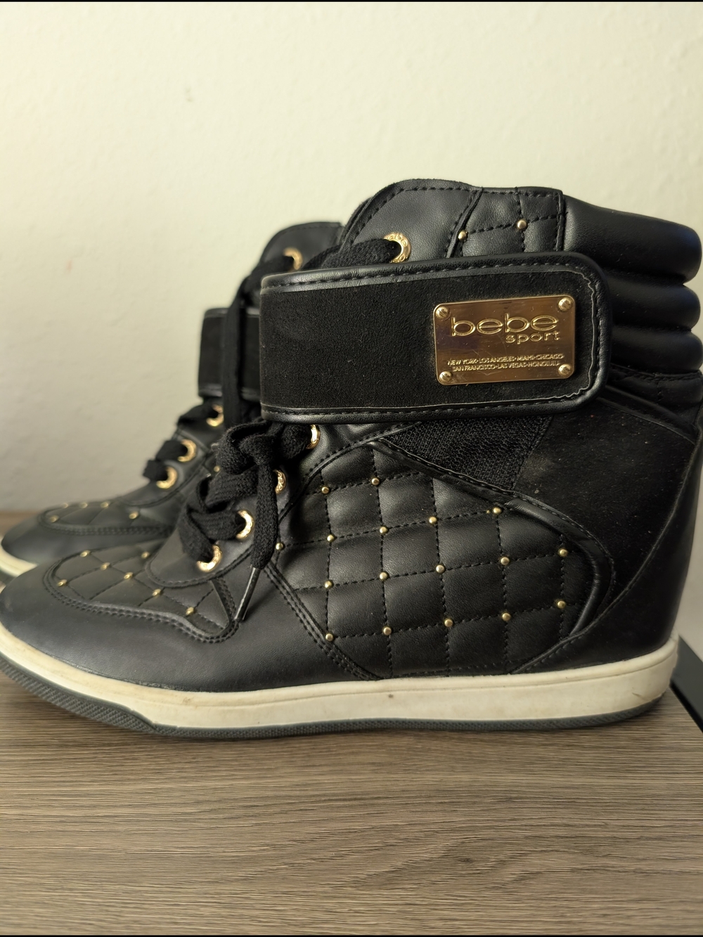 Bebe Sport Black Quilted Wedge Sneakers